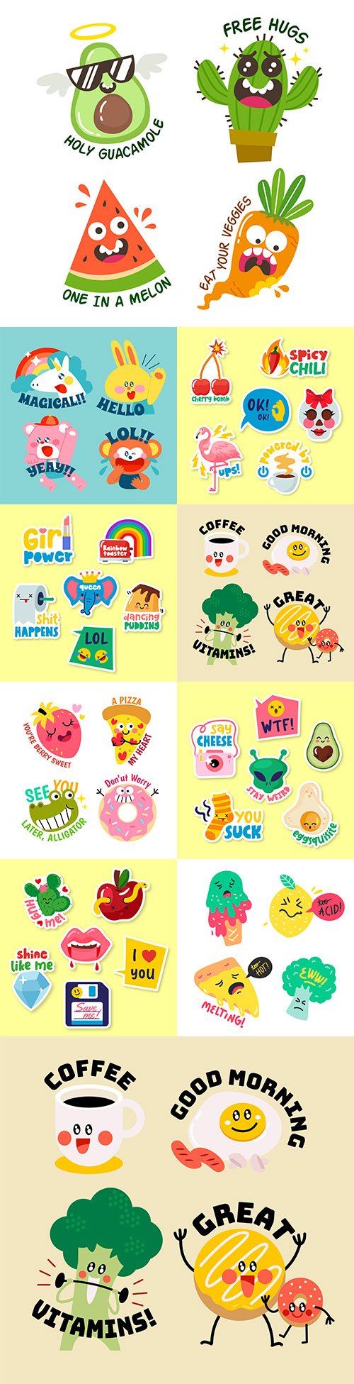 Stickers funny characters with inscriptions illustrations 3