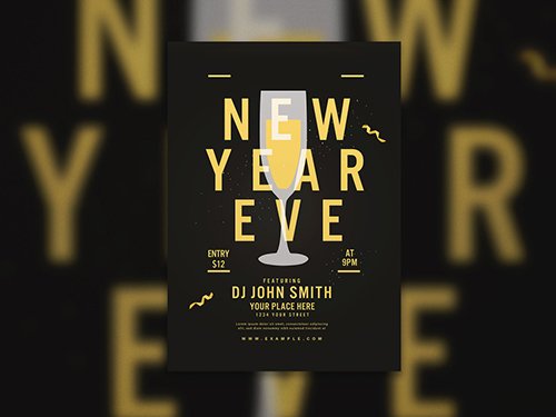 New Year's Event Flyer Layout with Champagne Flute Illustration