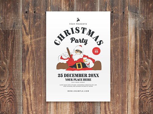 Christmas Party Event Flyer Layout with Funny Santa Illustration