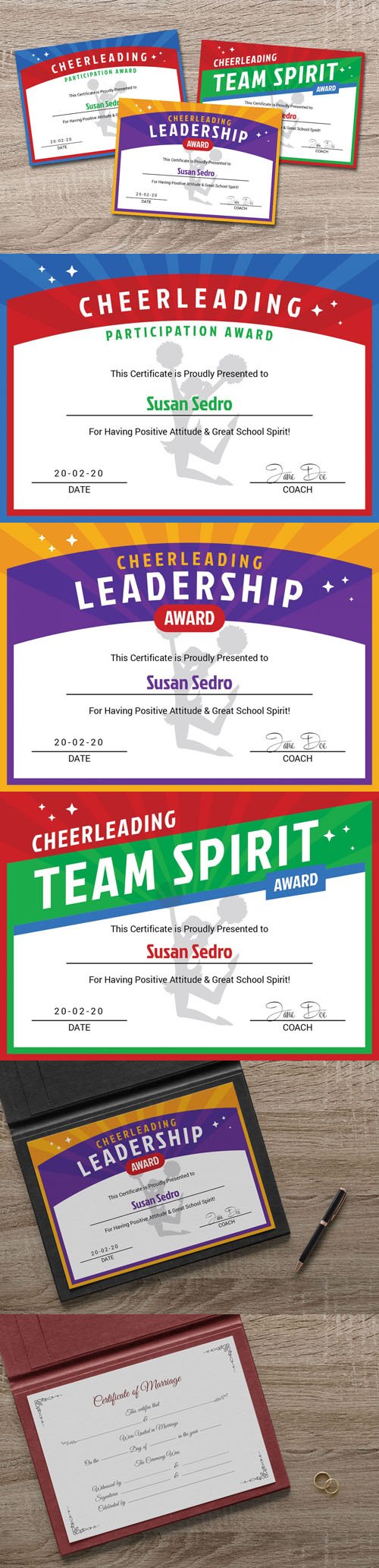 Cheerleader Award Certificate & Wedding Card Design Templates