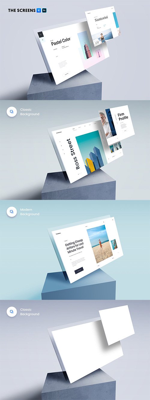 The Screens 4 - Perspective PSD Mockup Template