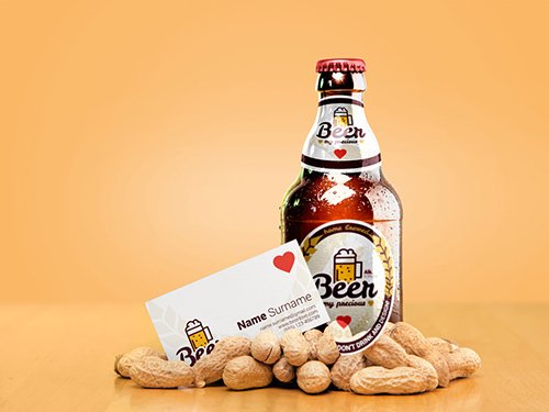 Beer Bottle Mockup with Business Card