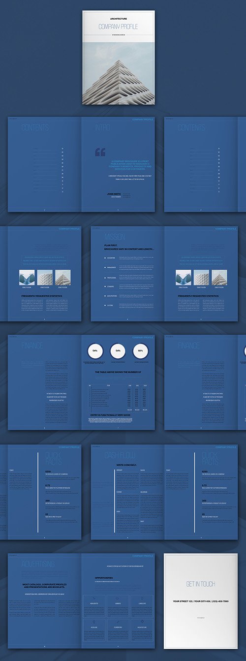 Architecture Brochure Layout with Blue Elements
