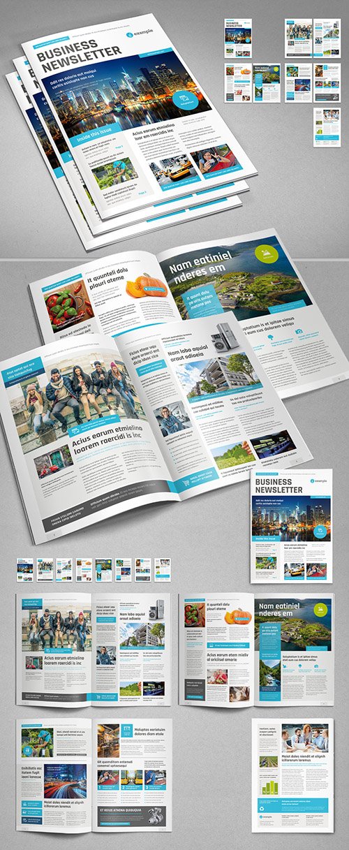 Business Newsletter Layout with Cyan Accents