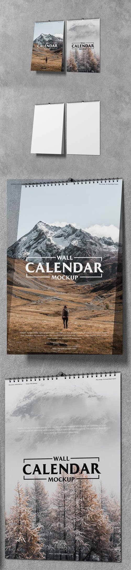 11x17 Wall Calendar PSD Mockup Template