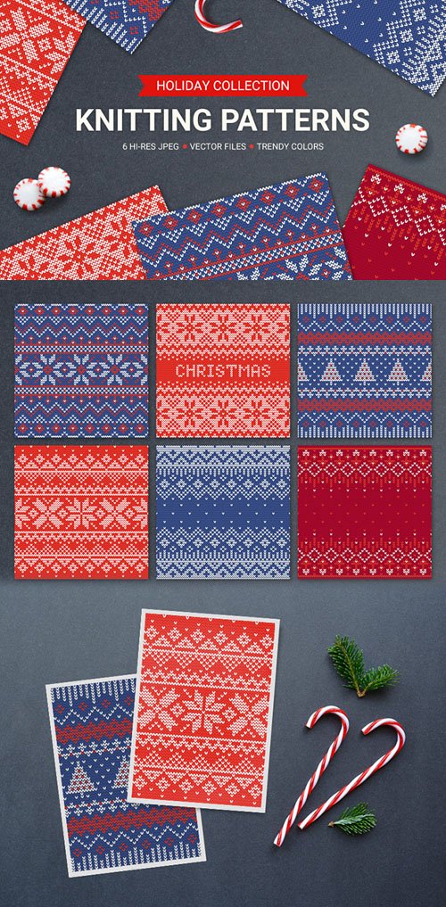 Holiday Knitting Seamless Patterns Vector Collection