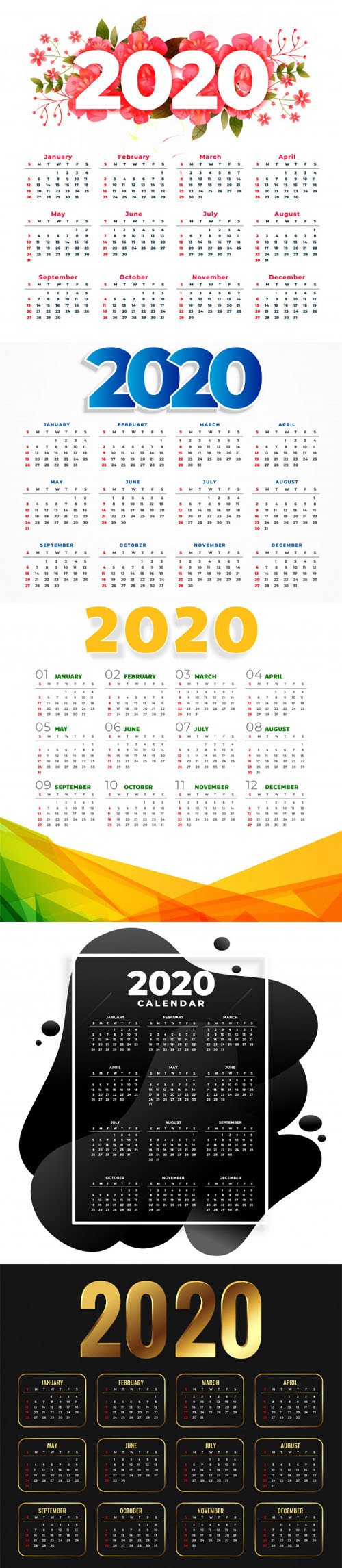 2020 Calendars Vector Collection 1