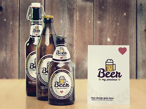 Various Beer Bottle Size Mockup with Menu