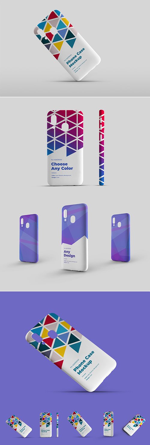 5 Smartphone Phone Case Mockup Set Front View