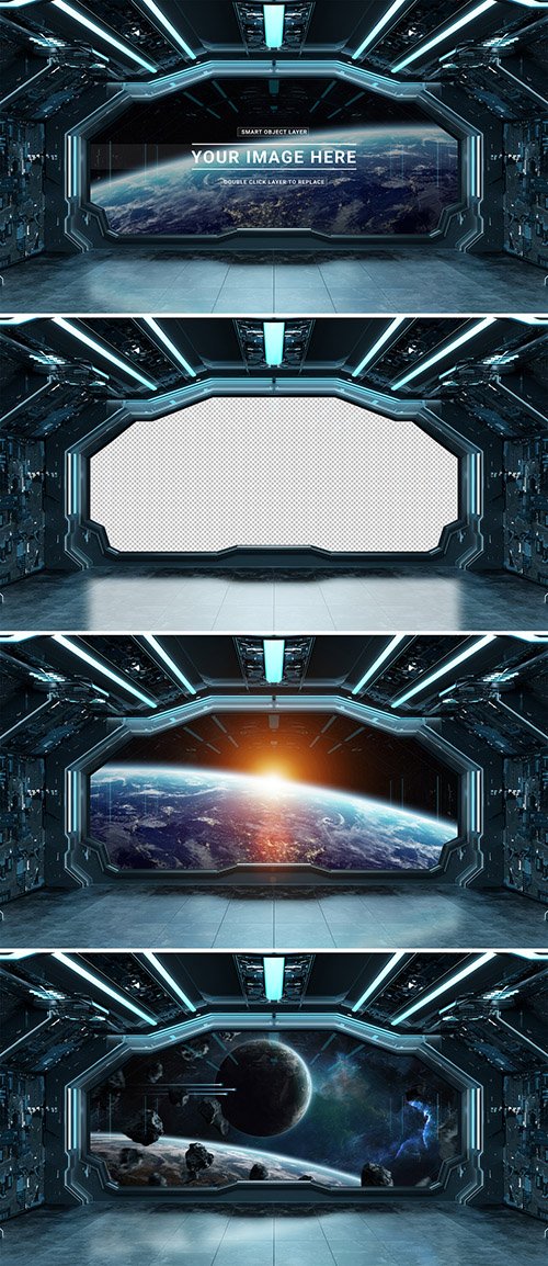 Spaceship Interior Mockup with Window View