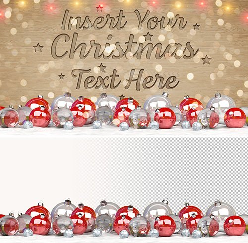 Carved Wood Texture Mockup with Christmas Ornaments