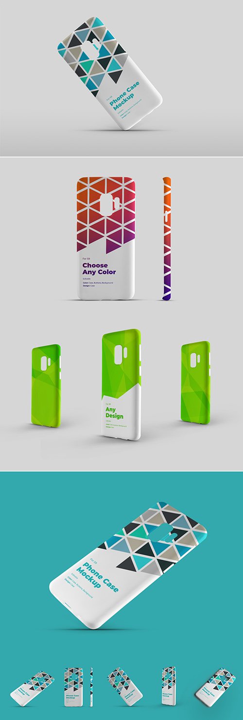 5 Smartphone Phone Case Mockup Set Front View