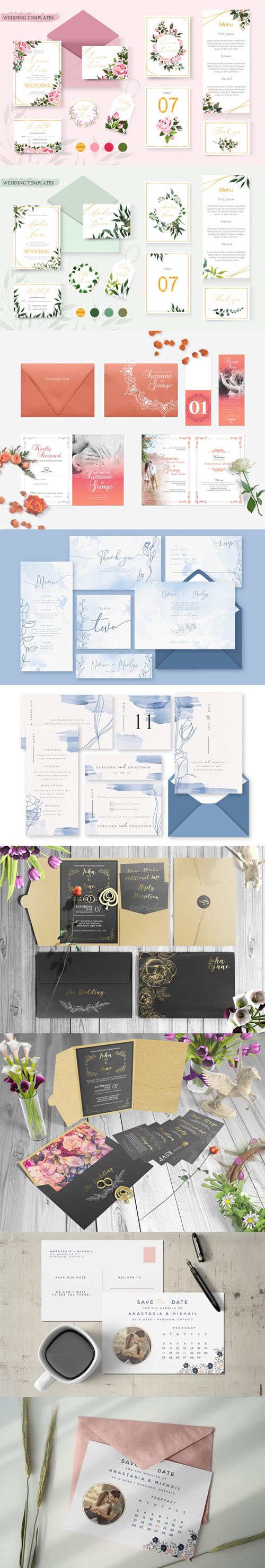 Wedding & Invitation Stationery Vector Templates Collection