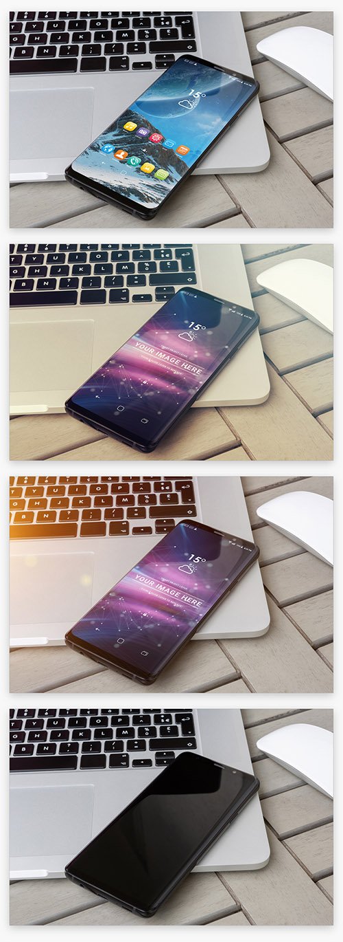 Smartphone on Laptop Mockup