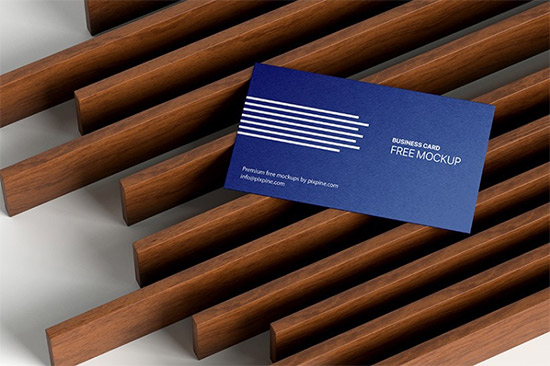 Business Card On Wooden Panels Mockup
