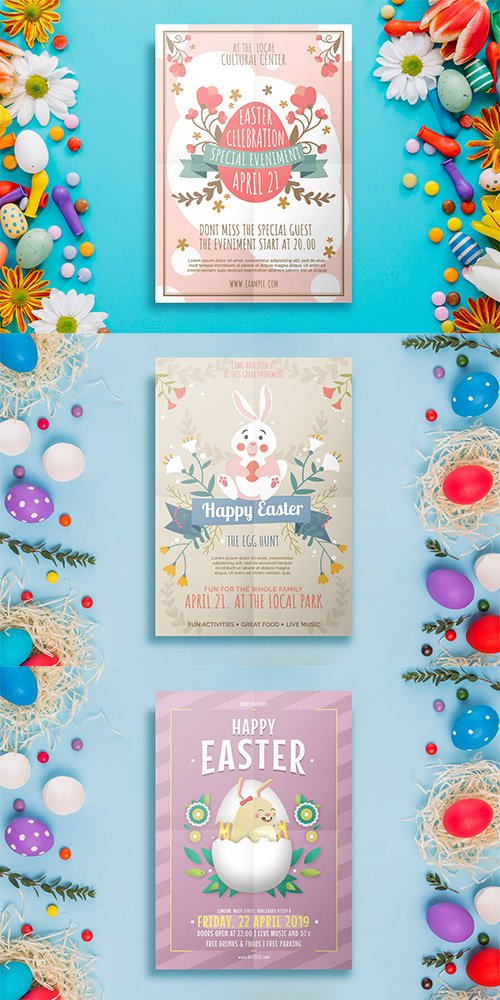 3 Easter Flyer Templates PSD