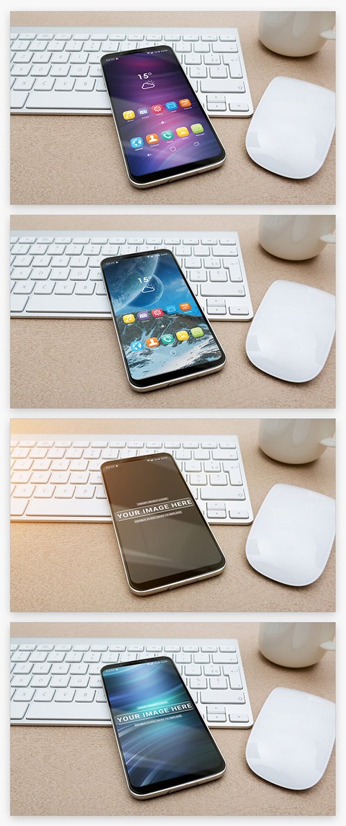 Smartphone on Keyboard Mockup