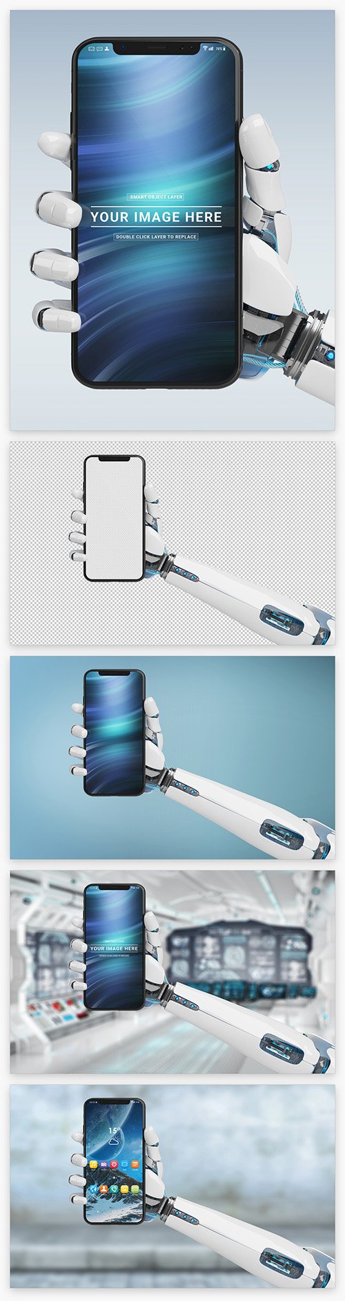 Isolated Smartphone in Robot Hand Mockup