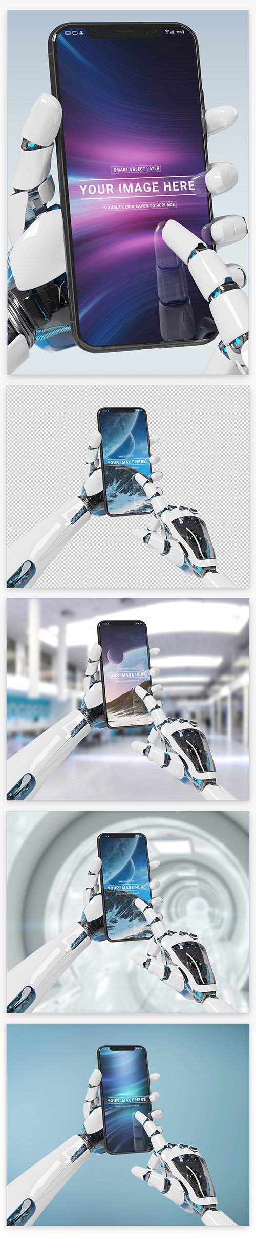 Isolated Smartphone in Robot Hand Mockup