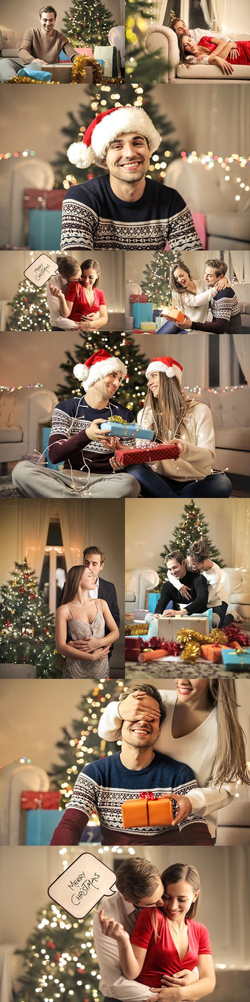 Christmas happy romantic couple in love with gifts