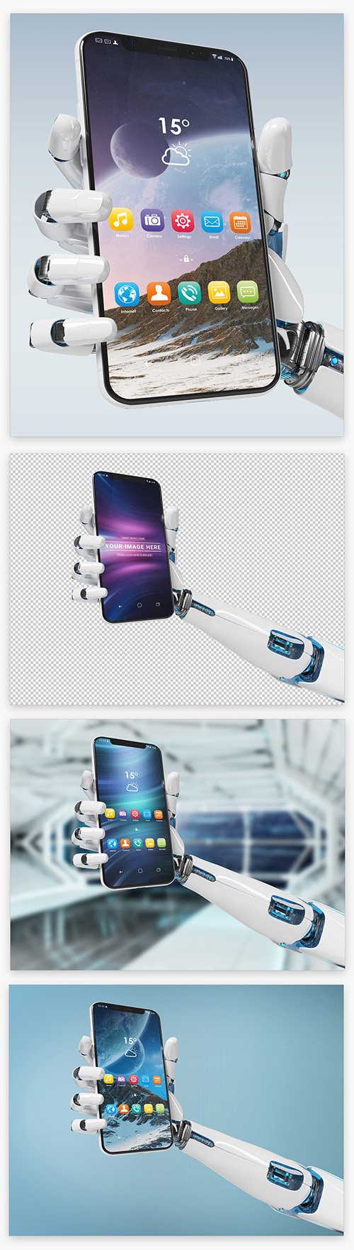 Isolated Smartphone in Robot Hand Mockup