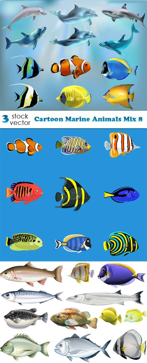 Vectors - Cartoon Marine Animals Mix 8