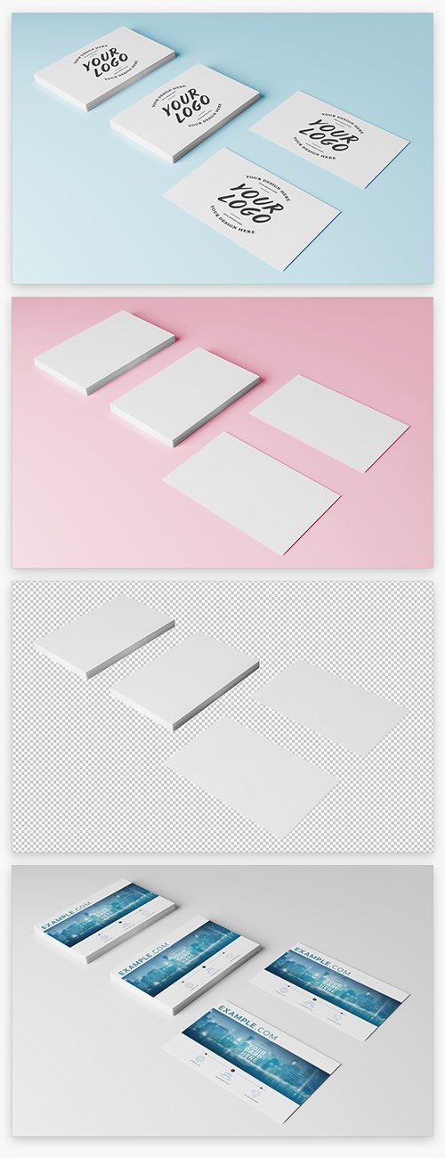 Four Stacks of Business Cards Mockup