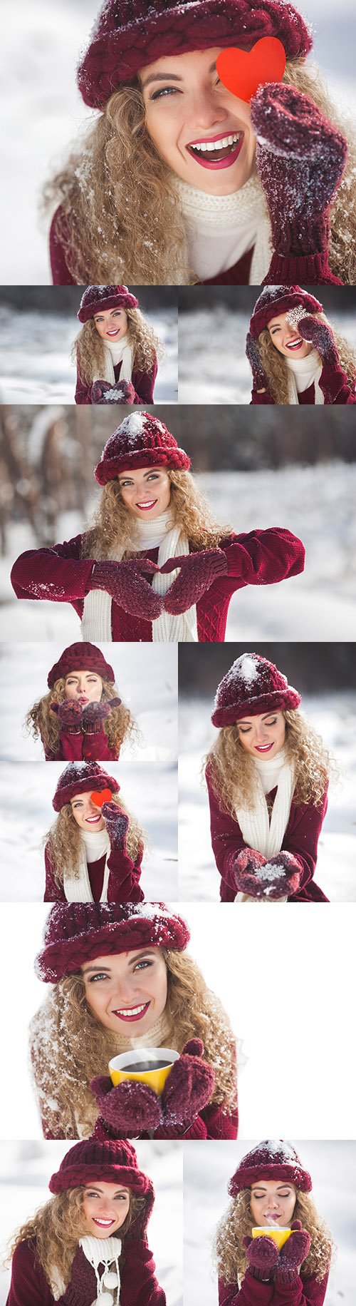 Young girl in cold with decorative heart and snowflake
