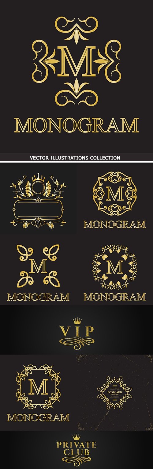 Calligraphic decorative luxury monogram element vintage