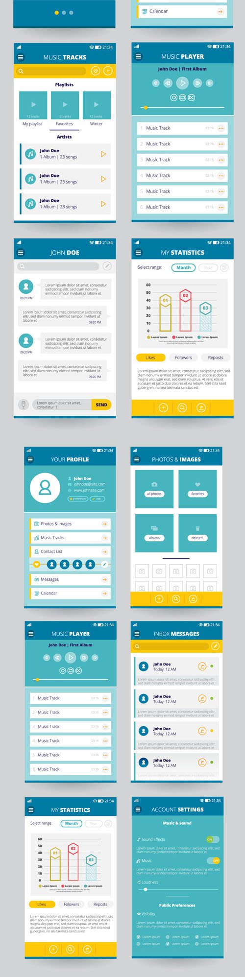 Mobile Screens with UI Apps in Vector