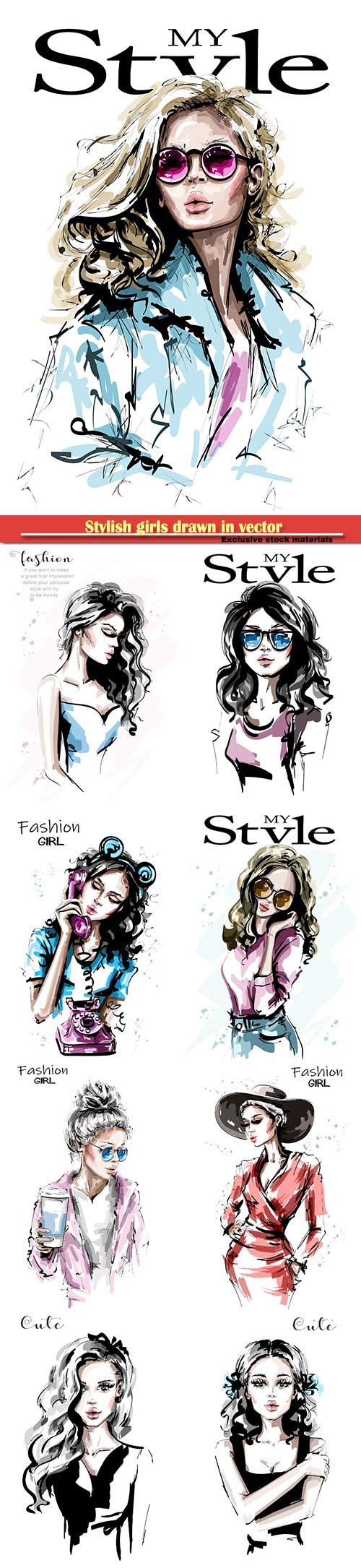 Stylish girls drawn in vector