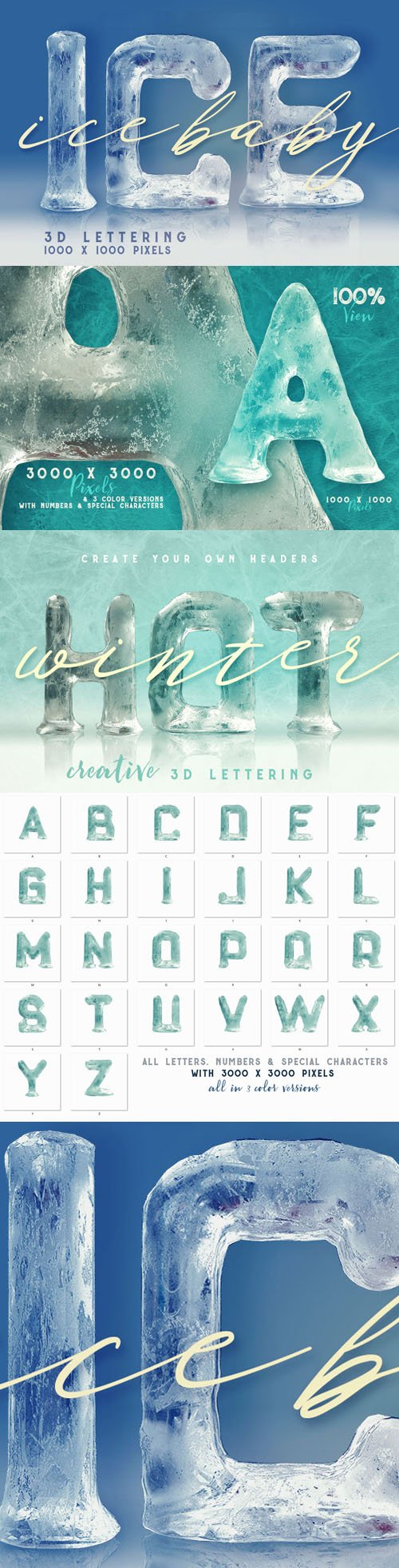 Ice Baby 3D Lettering Renders A-Z