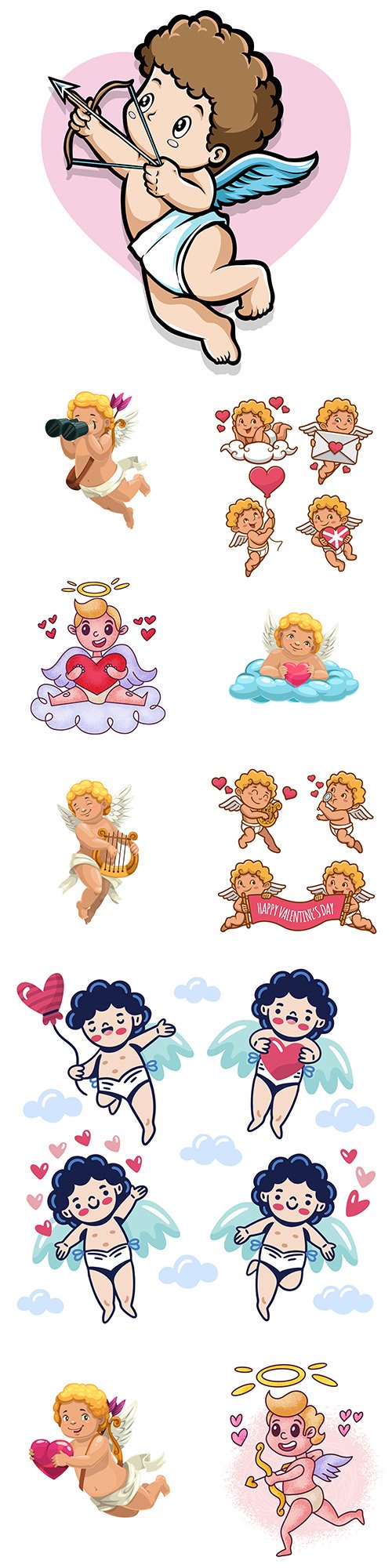 Romantic cupid with arrows and bow cartoon illustration