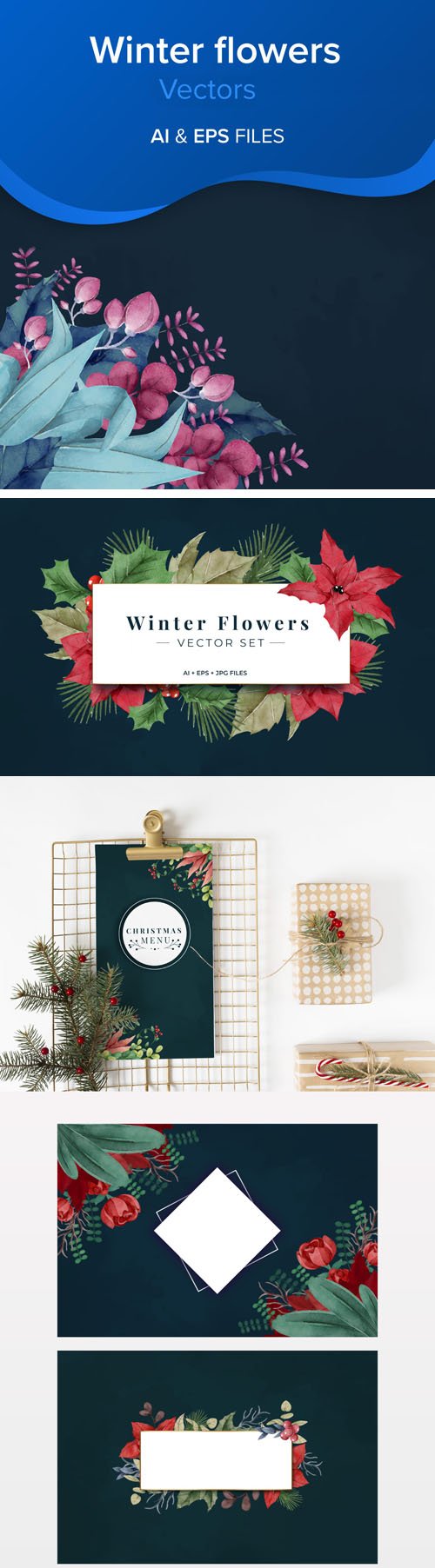 Decorative Winter Flowers Vector Set Collection