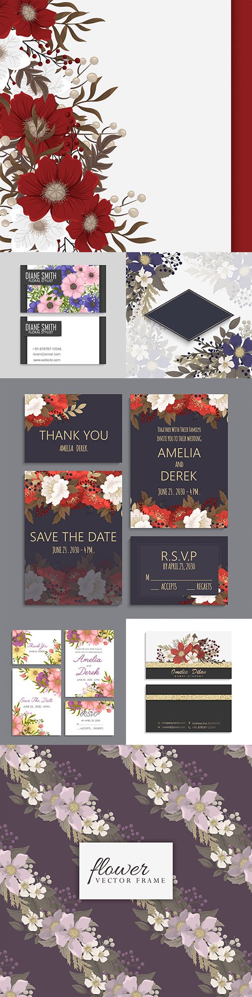 Decorative flower background and business card template
