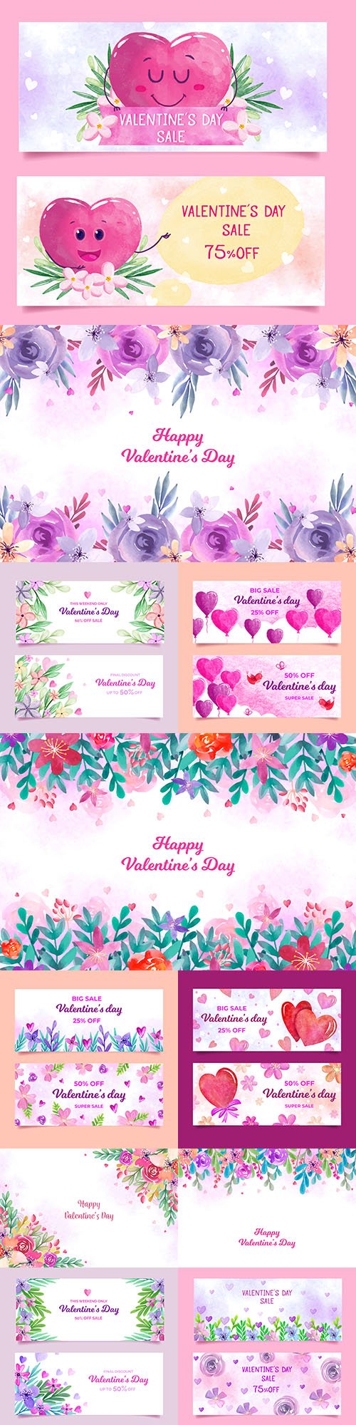 Valentine's Day background and banner watercolor design