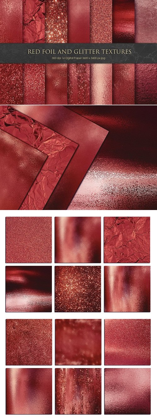 Valentine Red Foil and Glitter Textures