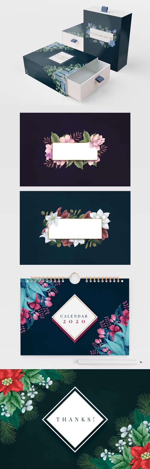 Decorative Winter Flowers Vector Set Collection