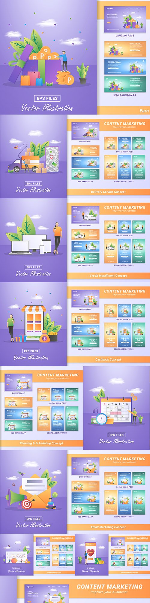 Online marketing content material design flat banner