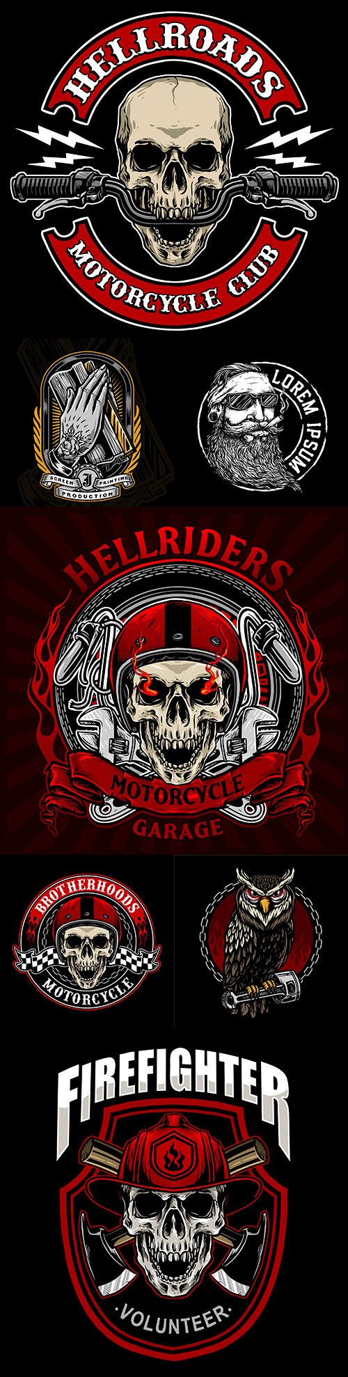 Vintage skull motorcycle design emblem and tattoo