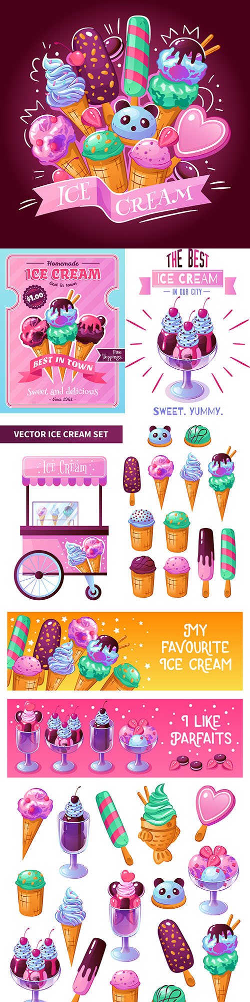 Ice cream delicious dessert decorative design emblem