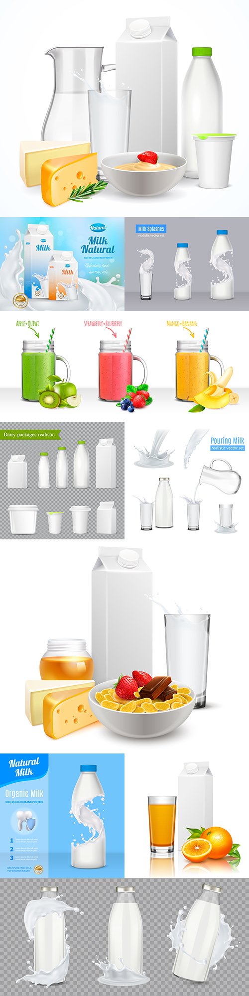 Realistic packaging juice and milk template design