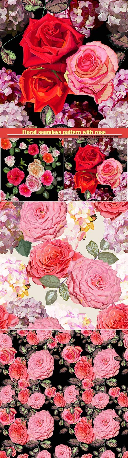 Floral seamless pattern with rose and hydrangea vector illustration