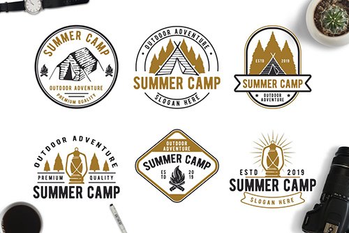 Retro Style Summer Camp Badge Logos