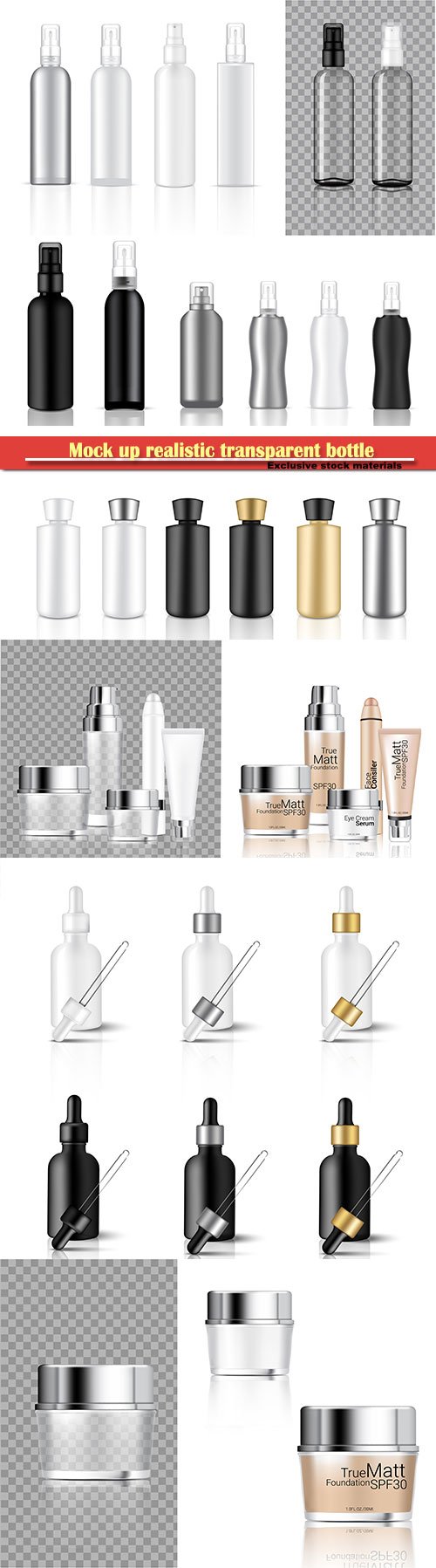 Mock up realistic transparent bottle cosmetic