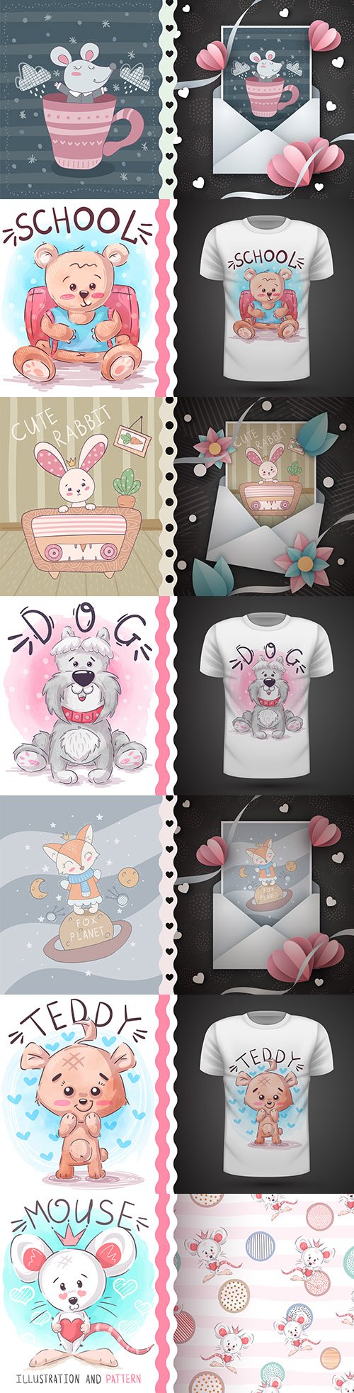 Funny animal cartoon characters design press on t-shirt 7