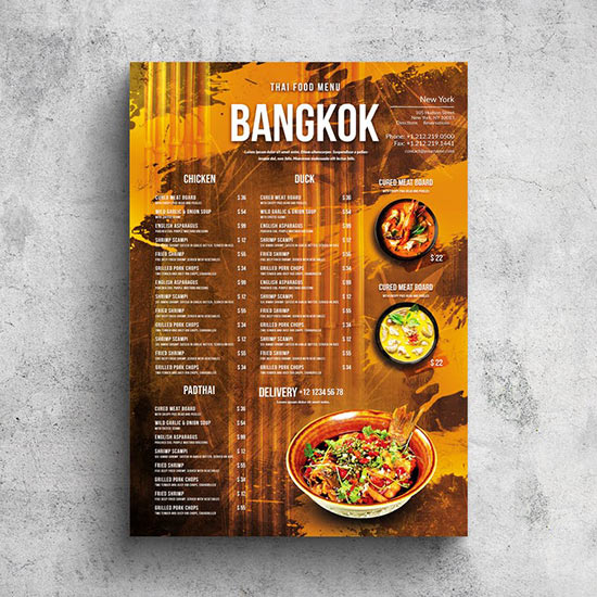 Bangkok Thai Food Menu - A3 & US Tabloid Poster