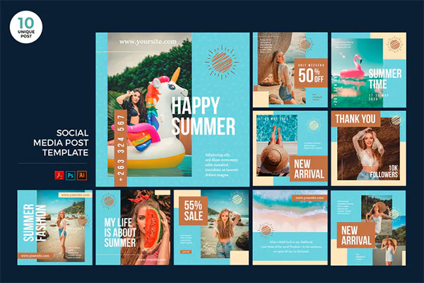 Summer Fashion Social Media Kit PSD & AI Template