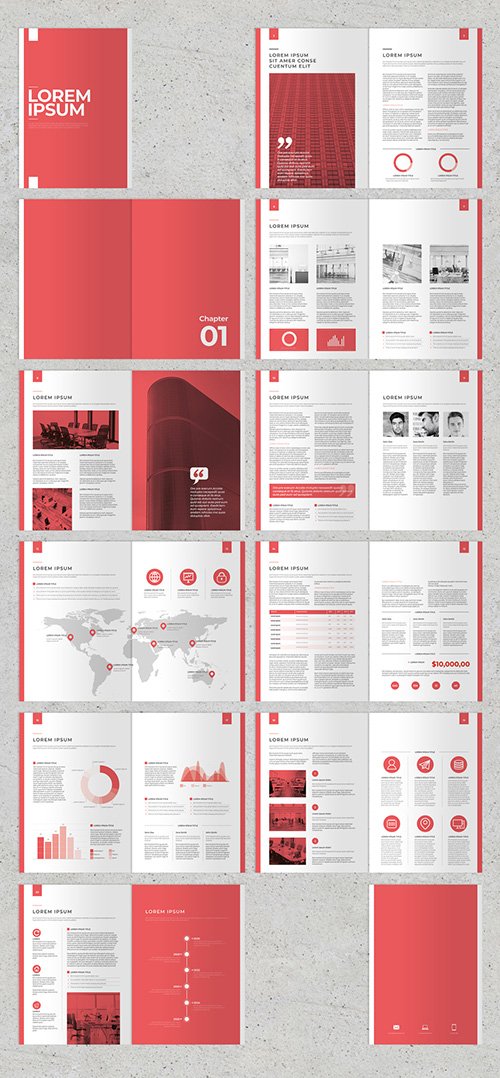 Business Proposal Layout with Red Accents