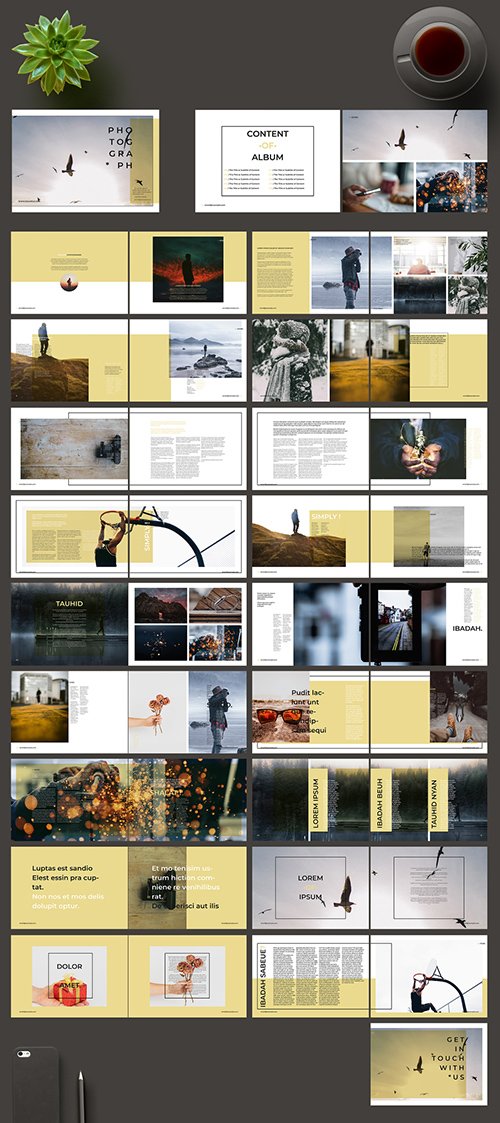 Photo Album Layout With Yellow Accents 243909323